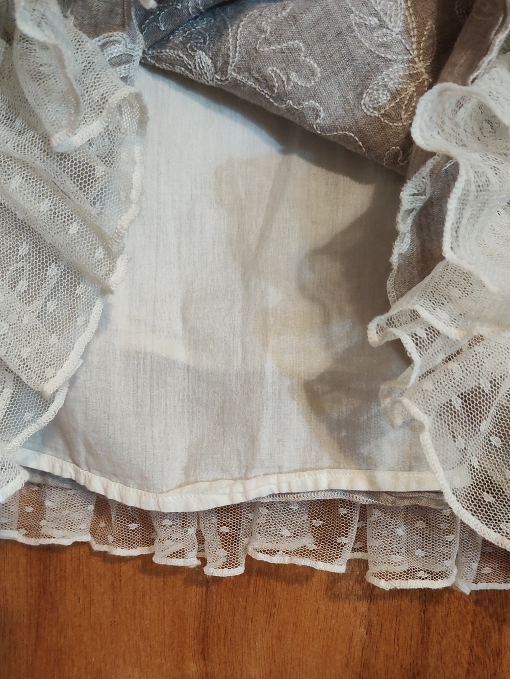 Krazy Kat Embroidered Top Oatmeal Cream Lace Ruffle Sleeveless Cotton India Med - Picture 8 of 13